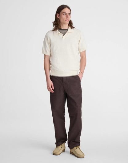 Madewell Johnny-Collar Sweater Polo in Slub Knit Cotton Antique Cream
