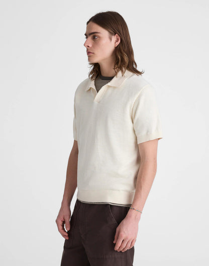 Madewell Johnny-Collar Sweater Polo in Slub Knit Cotton Antique Cream