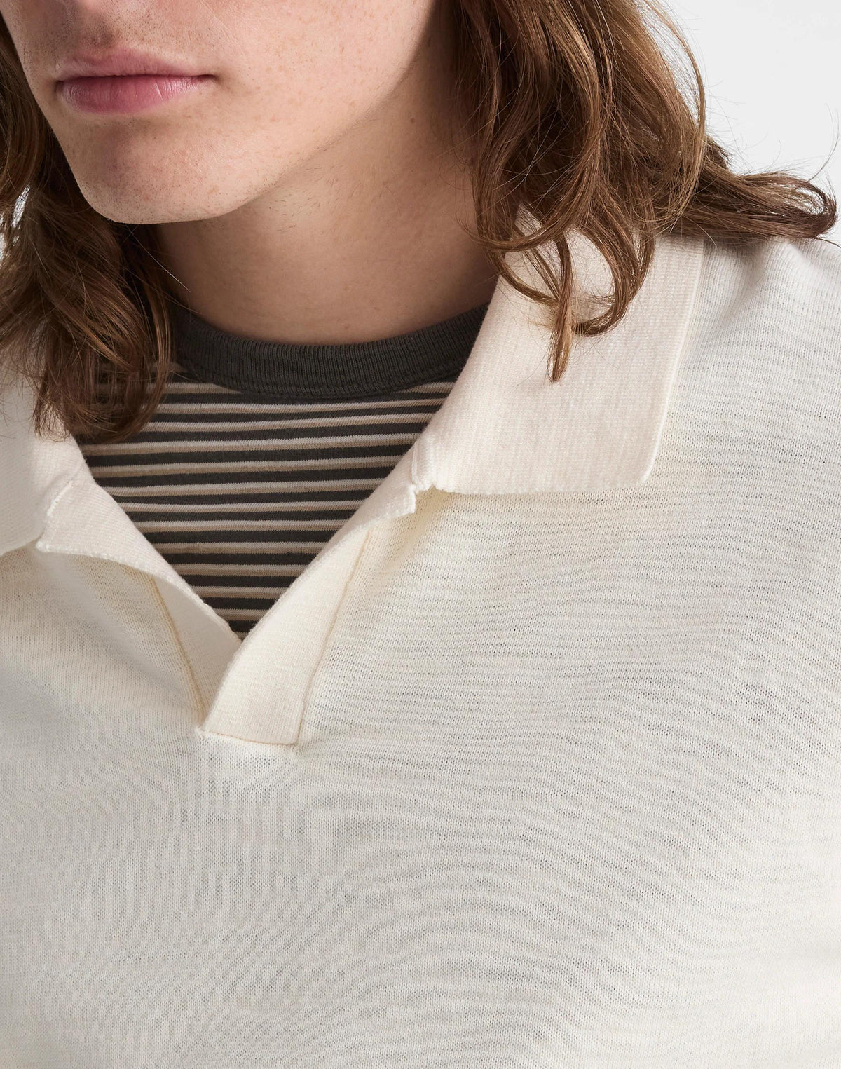 Madewell Johnny-Collar Sweater Polo in Slub Knit Cotton Antique Cream