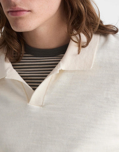 Madewell Johnny-Collar Sweater Polo in Slub Knit Cotton Antique Cream