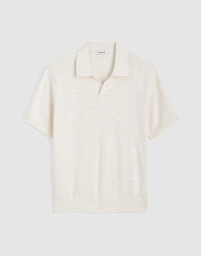 Madewell Johnny-Collar Sweater Polo in Slub Knit Cotton Antique Cream
