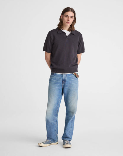 Madewell Johnny-Collar Sweater Polo in Slub Knit Cotton Coal