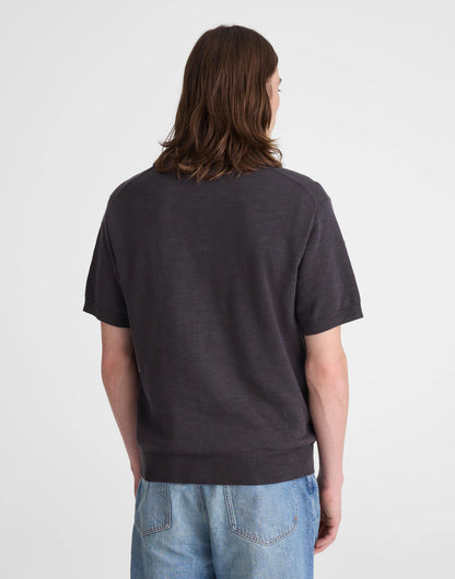 Madewell Johnny-Collar Sweater Polo in Slub Knit Cotton Coal