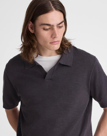 Madewell Johnny-Collar Sweater Polo in Slub Knit Cotton Coal