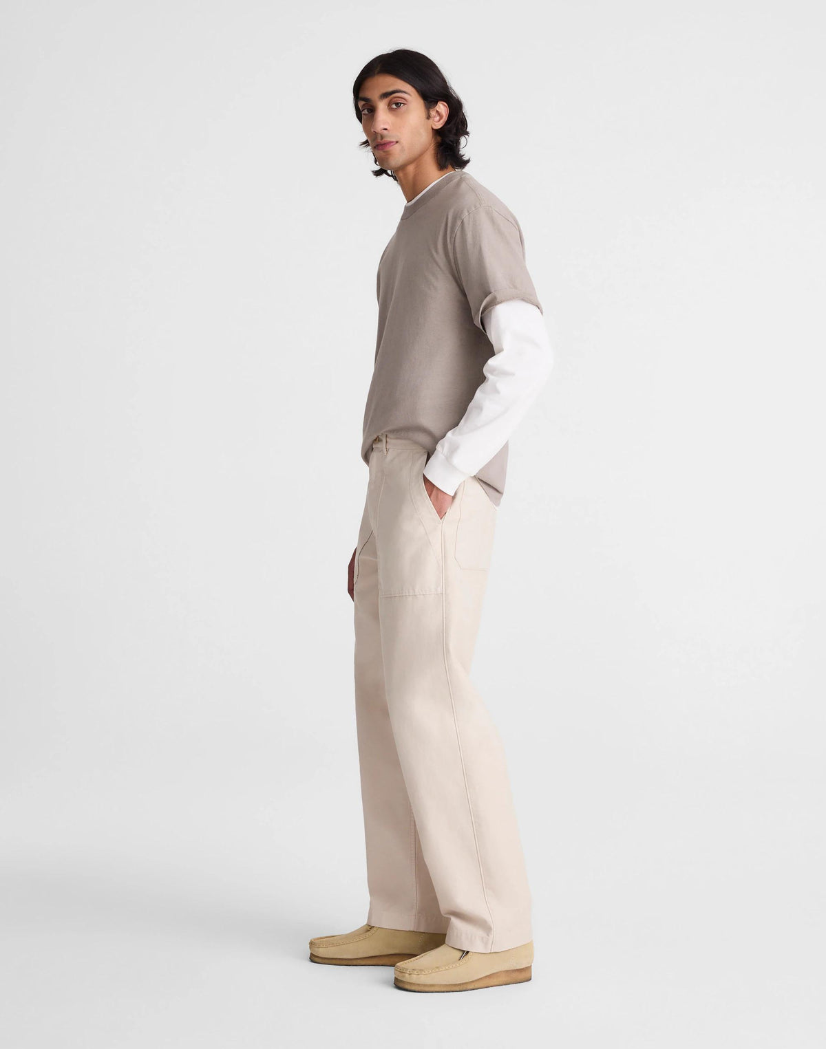 Madewell Fatigue Pants in Reverse Sateen Stone