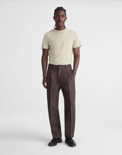Madewell Double-Pleated Trousers in Linen-Cotton Blend Dark Brown