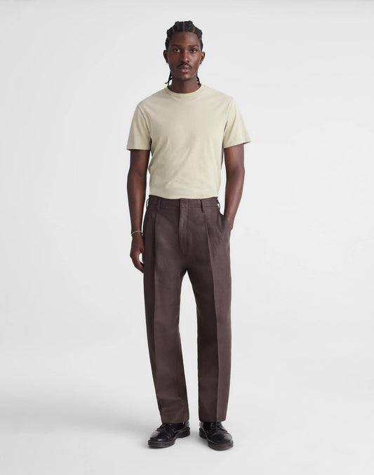Madewell Double-Pleated Trousers in Linen-Cotton Blend Dark Brown