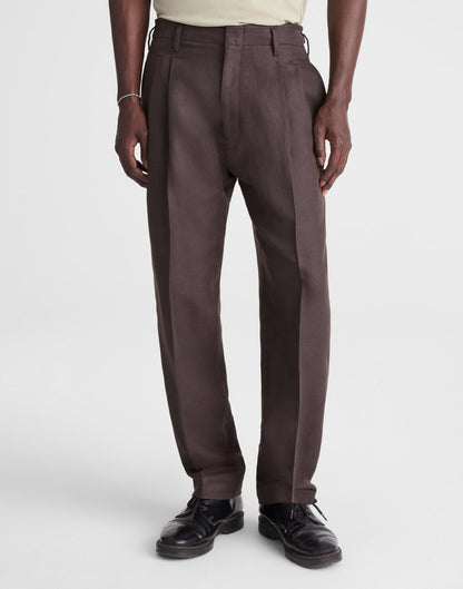 Madewell Double-Pleated Trousers in Linen-Cotton Blend Dark Brown