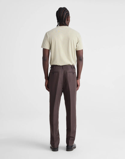 Madewell Double-Pleated Trousers in Linen-Cotton Blend Dark Brown
