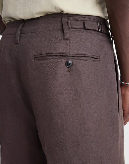 Madewell Double-Pleated Trousers in Linen-Cotton Blend Dark Brown