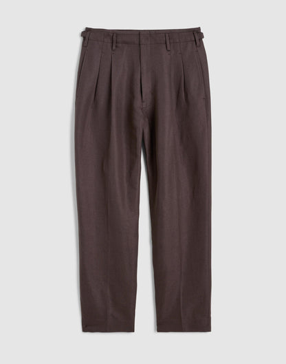 Madewell Double-Pleated Trousers in Linen-Cotton Blend Dark Brown