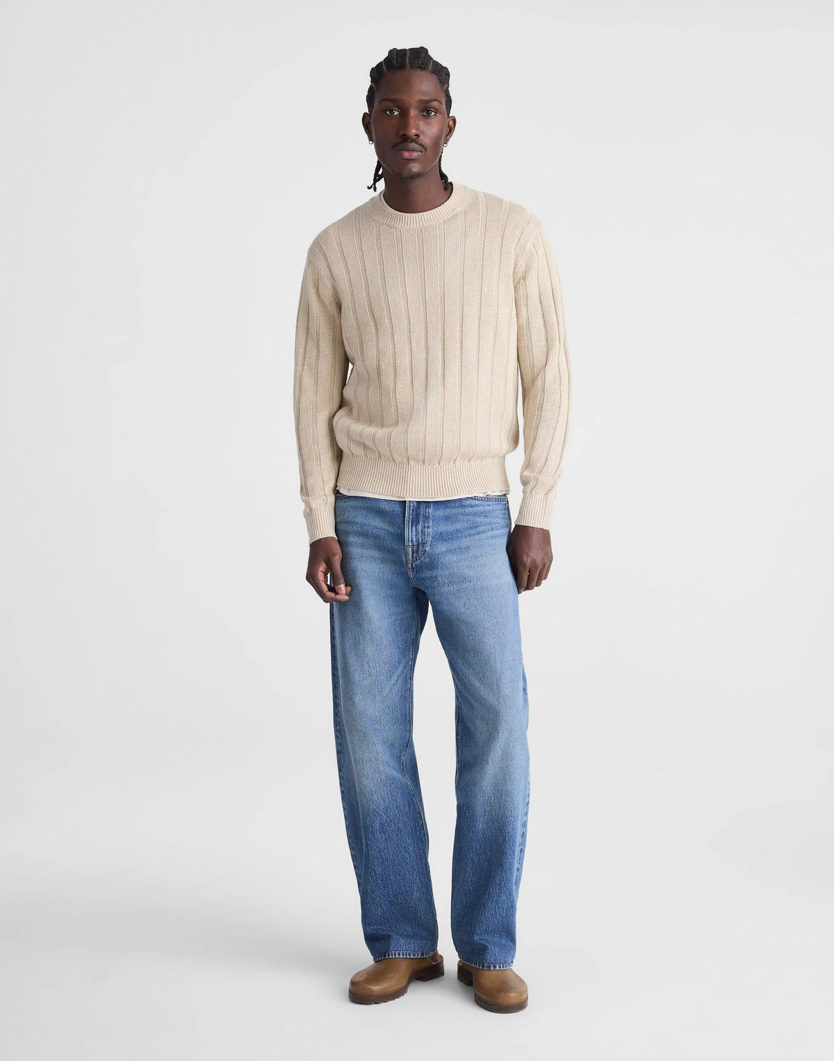 Madewell Crewneck Sweater in DuneRib Linen Natural