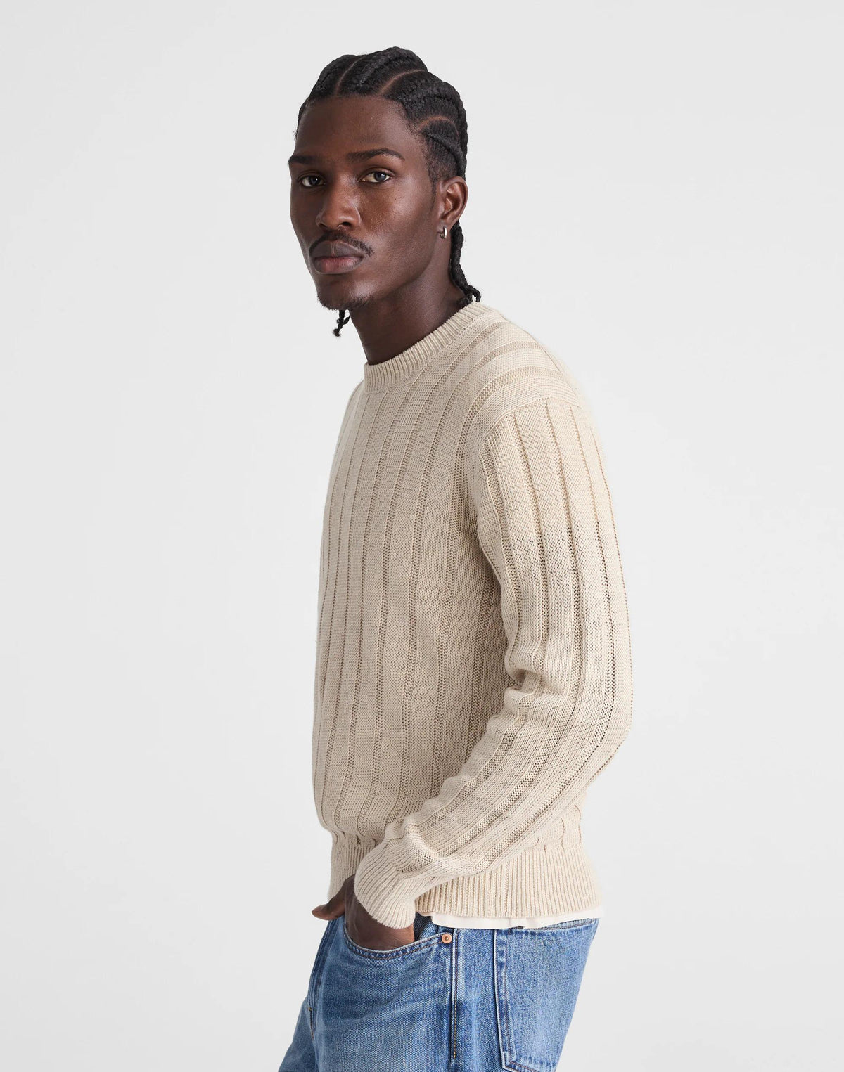 Madewell Crewneck Sweater in DuneRib Linen Natural