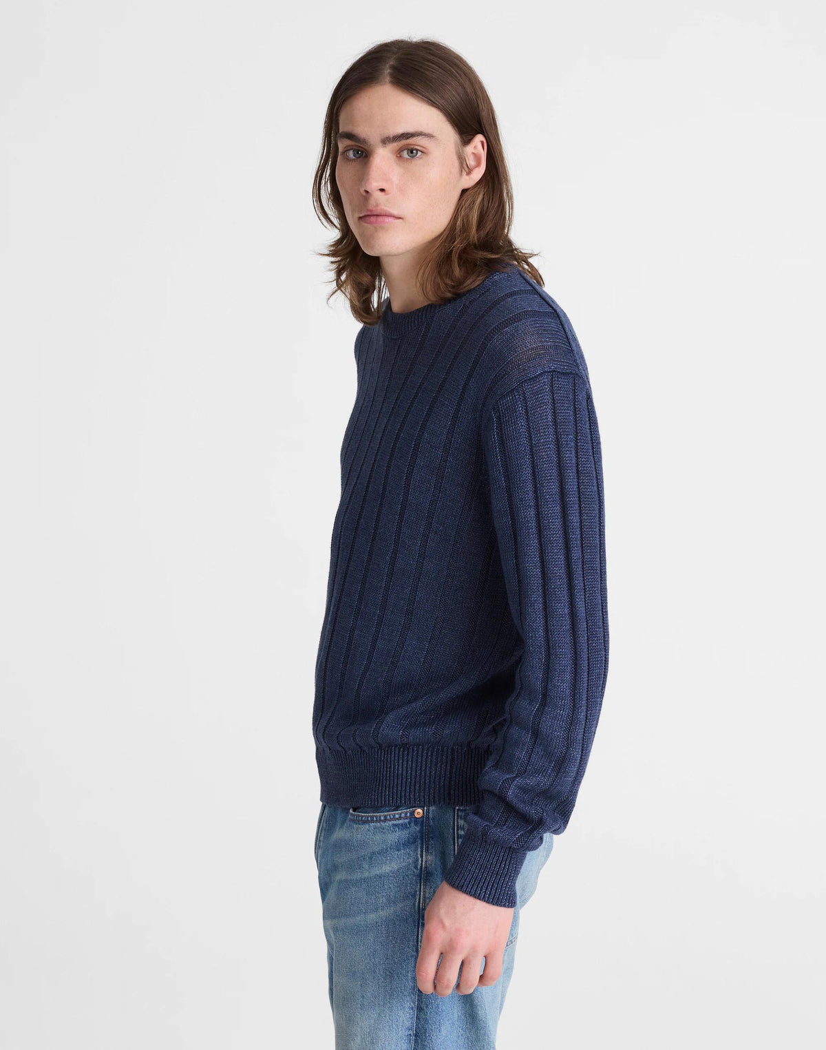 Madewell Crewneck Sweater in DuneRib Linen Deep Navy