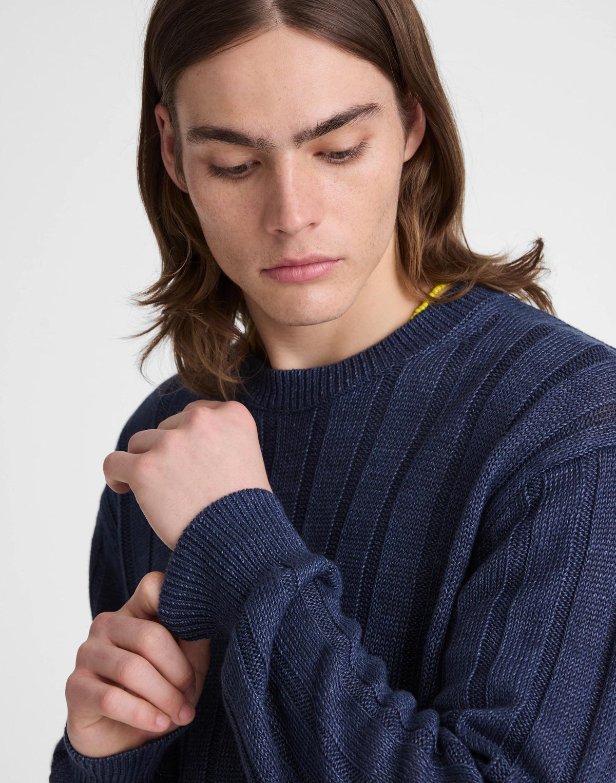Madewell Crewneck Sweater in DuneRib Linen Deep Navy