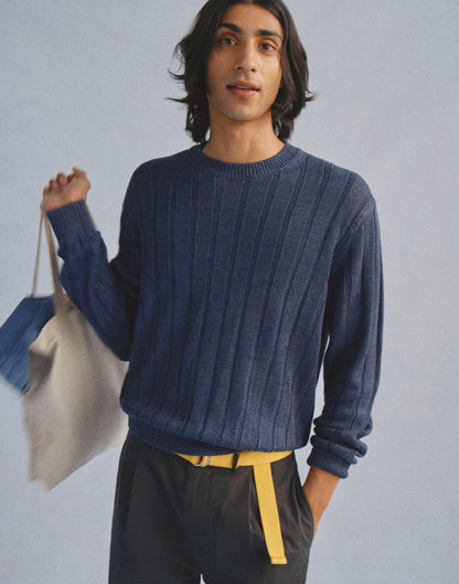 Madewell Crewneck Sweater in DuneRib Linen Deep Navy