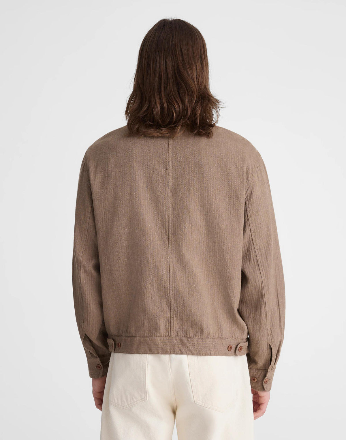 Madewell Zip-Front Jacket in Herringbone Cotton-Linen Blend Light Mauve