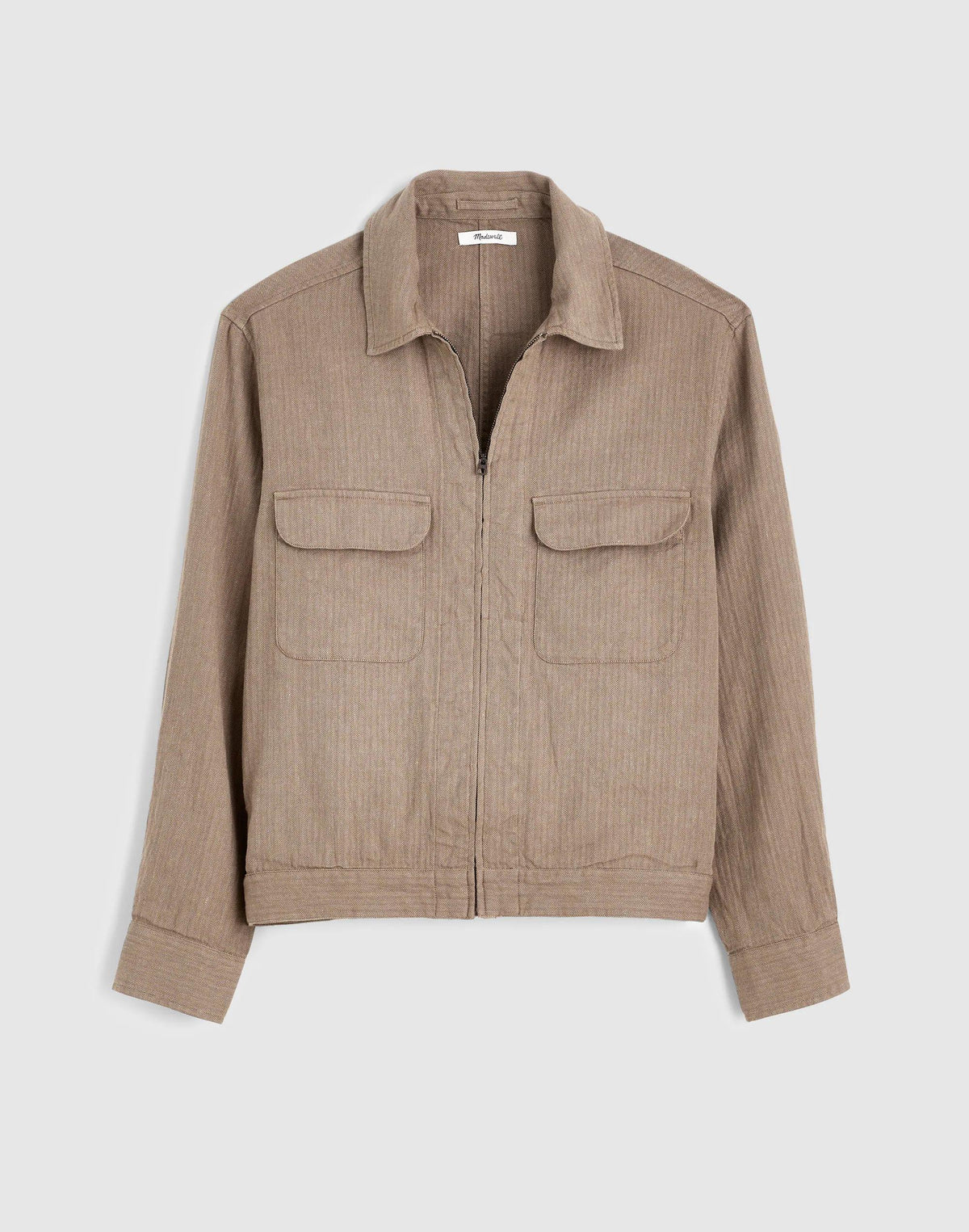 Madewell Zip-Front Jacket in Herringbone Cotton-Linen Blend Light Mauve