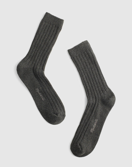 Madewell Ribbed Crew Socks in Cotton Hthr Dark Grey