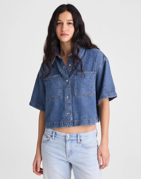 Madewell Boxy Crop Button-Up Shirt in Airy Denim Pickett Wash