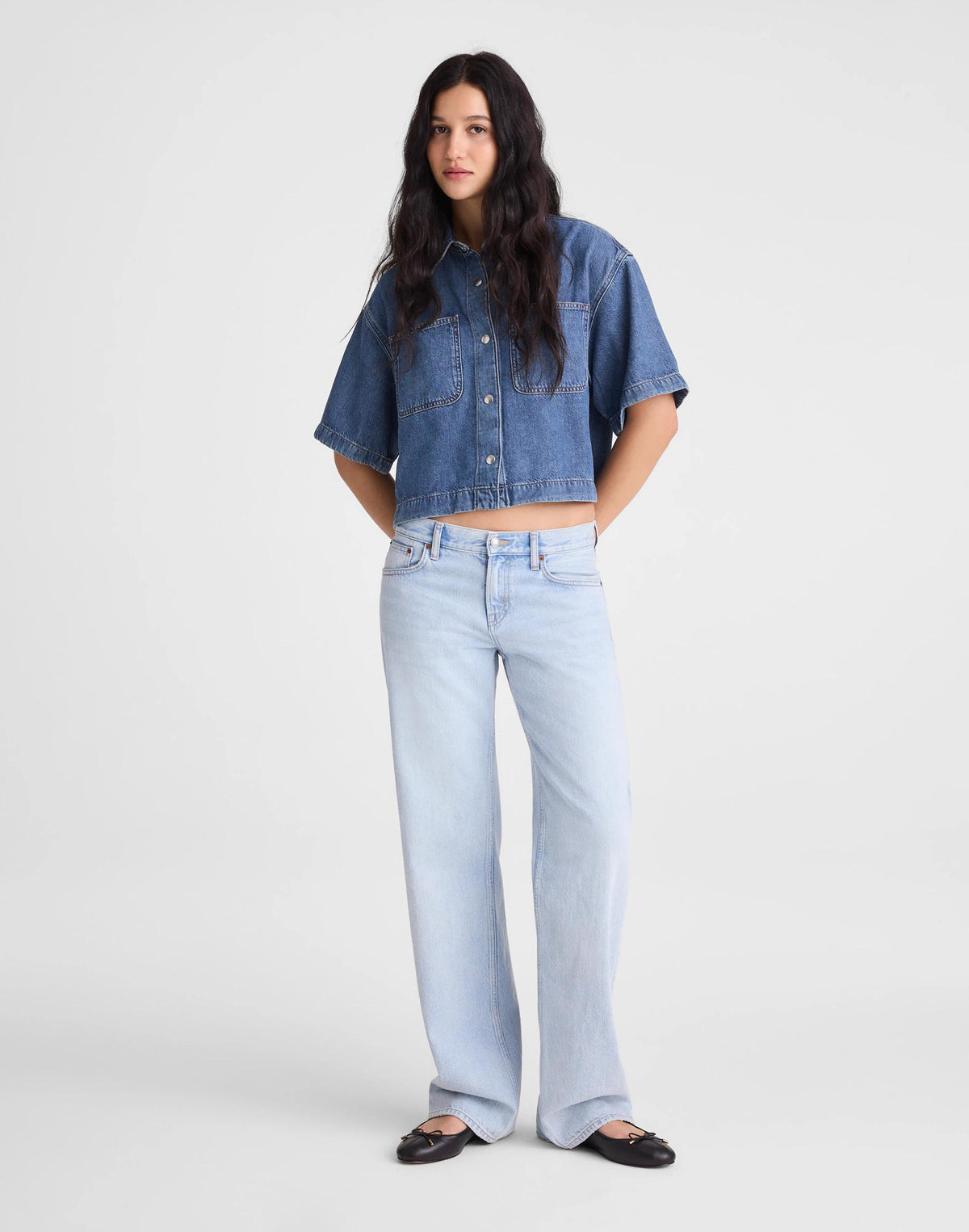 Madewell Boxy Crop Button-Up Shirt in Airy Denim Pickett Wash