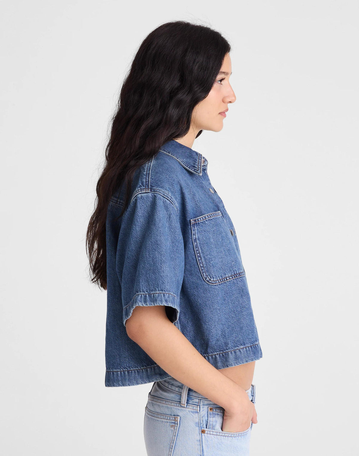 Madewell Boxy Crop Button-Up Shirt in Airy Denim Pickett Wash