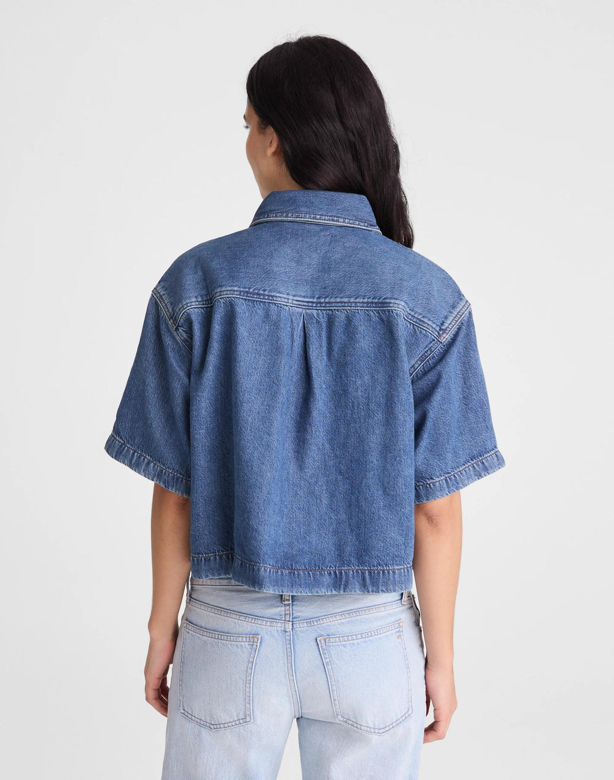 Madewell Boxy Crop Button-Up Shirt in Airy Denim Pickett Wash