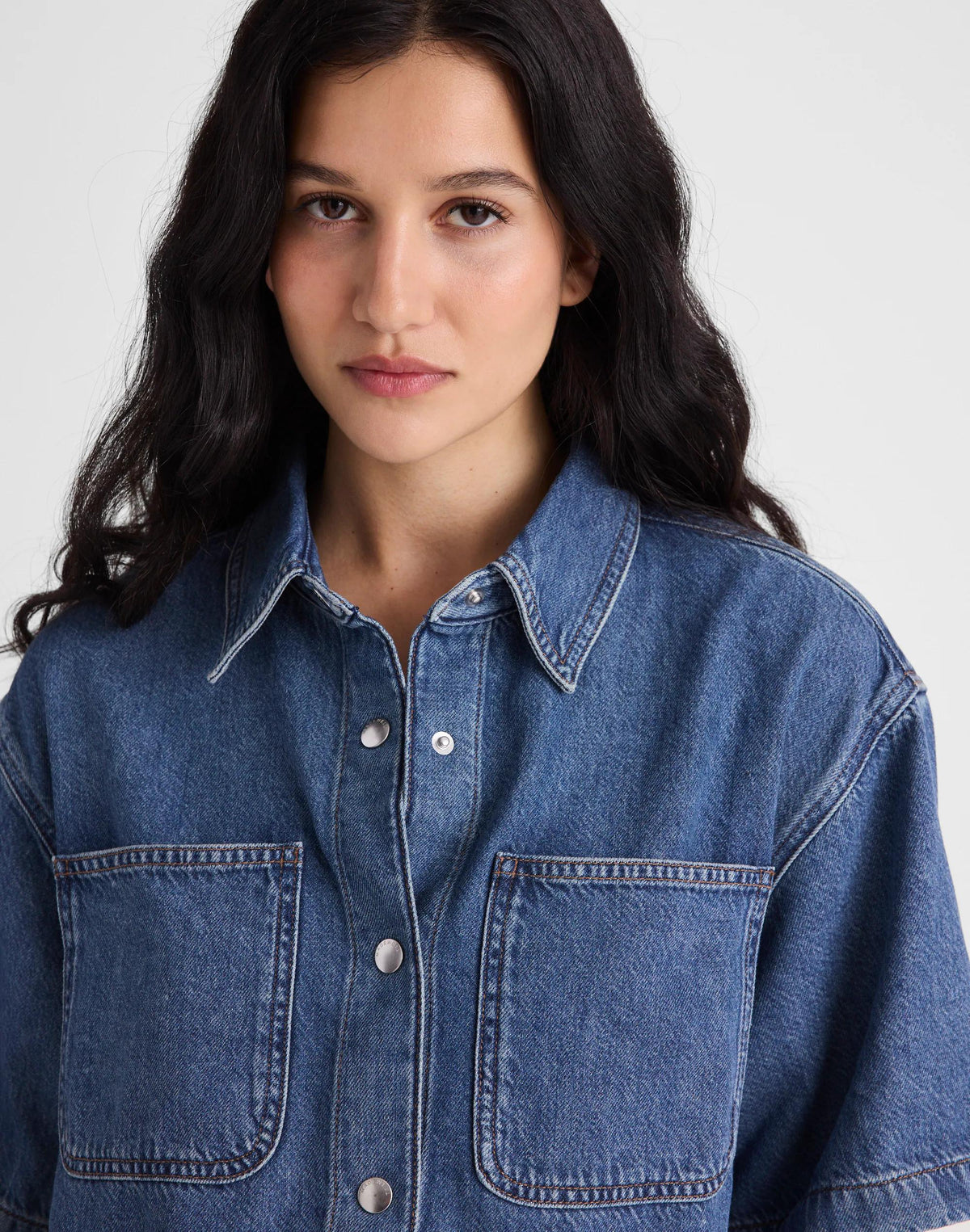 Madewell Boxy Crop Button-Up Shirt in Airy Denim Pickett Wash