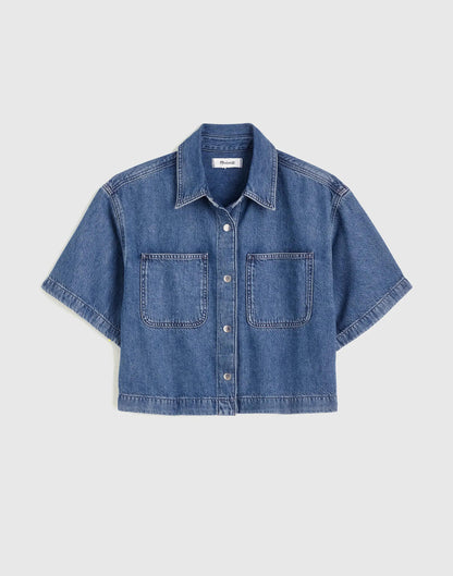 Madewell Boxy Crop Button-Up Shirt in Airy Denim Pickett Wash