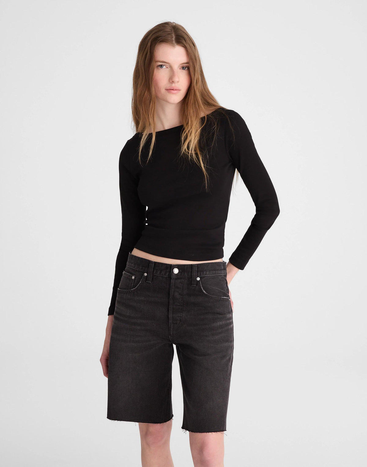 Madewell The Essex Long Baggy Short Ashen Black Wash
