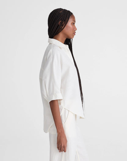 Madewell Relaxed Pleat-Sleeve Button-Up Shirt in Cotton-Linen Blend Ivory Linen