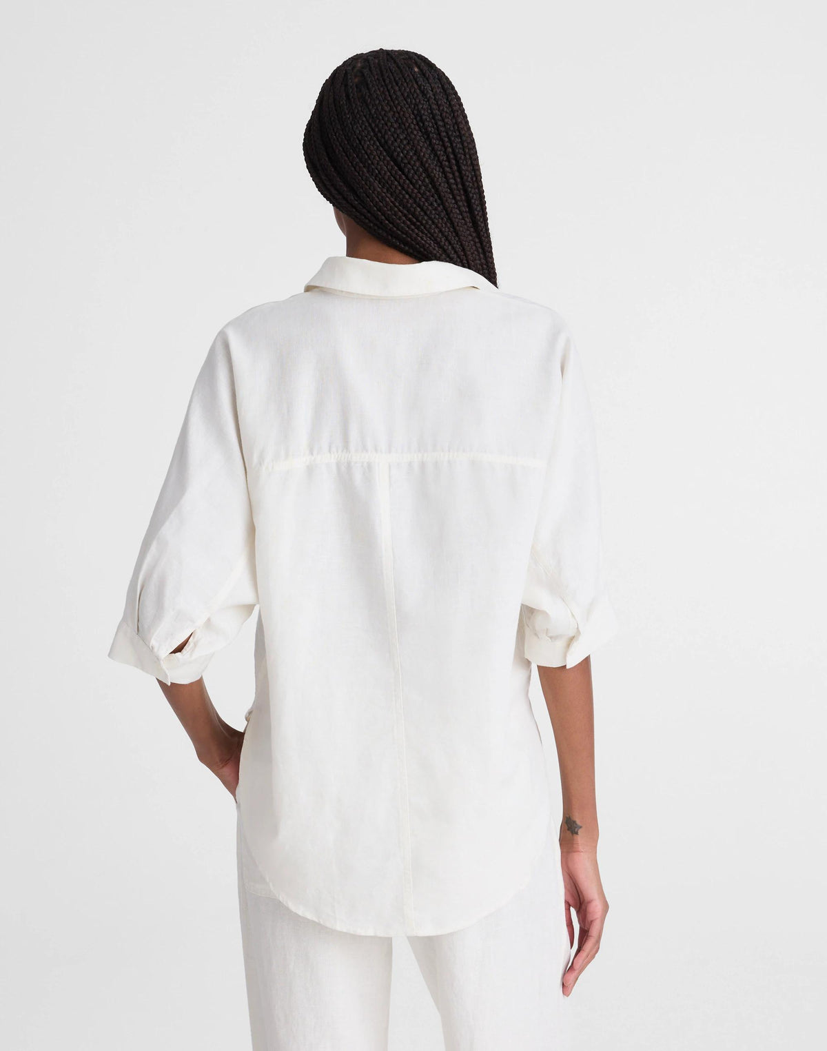Madewell Relaxed Pleat-Sleeve Button-Up Shirt in Cotton-Linen Blend Ivory Linen