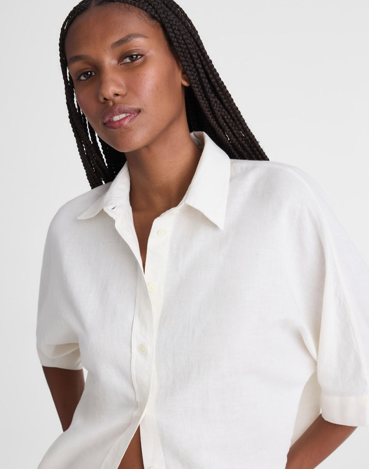 Madewell Relaxed Pleat-Sleeve Button-Up Shirt in Cotton-Linen Blend Ivory Linen