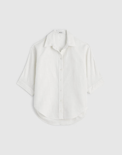 Madewell Relaxed Pleat-Sleeve Button-Up Shirt in Cotton-Linen Blend Ivory Linen