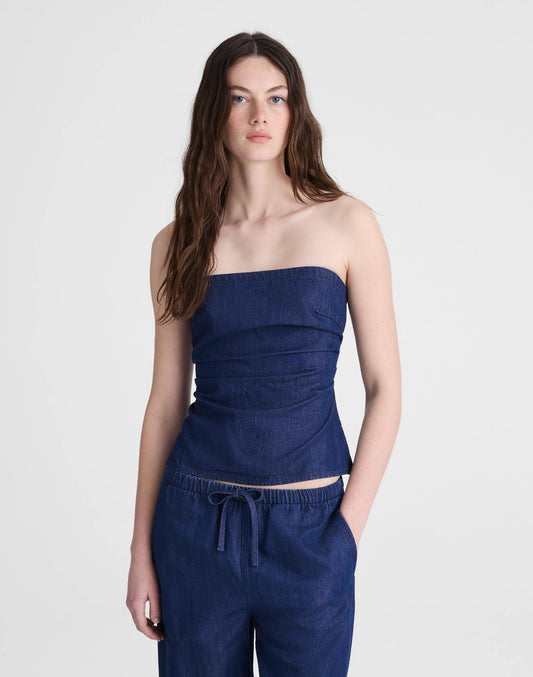 Madewell Airy Denim Ruched Squareneck Tank Nostalgic Blue