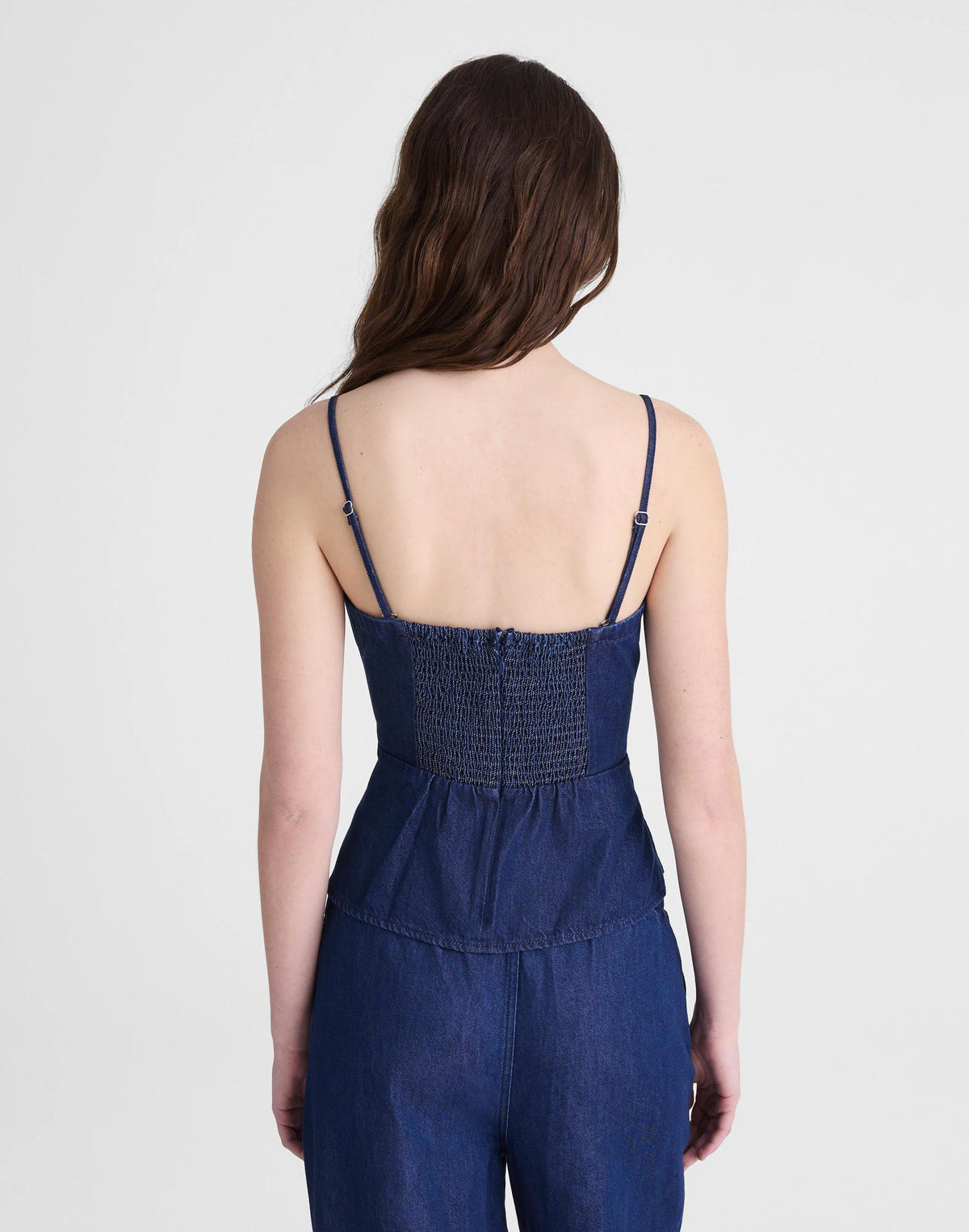 Madewell Airy Denim Ruched Squareneck Tank Nostalgic Blue
