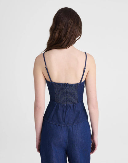 Madewell Airy Denim Ruched Squareneck Tank Nostalgic Blue
