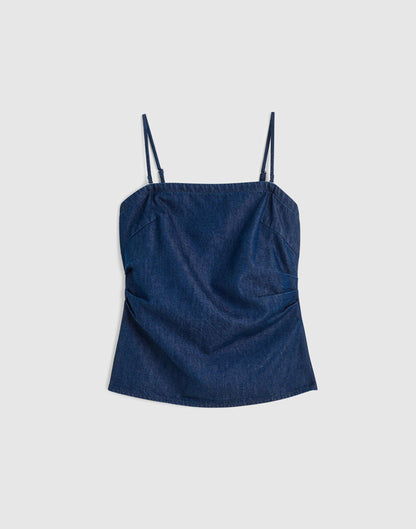 Madewell Airy Denim Ruched Squareneck Tank Nostalgic Blue