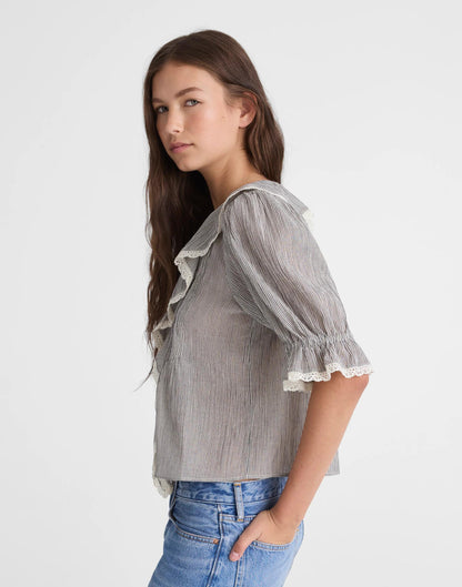 Madewell The Blaire Top Black And Ivory Micro Stripe
