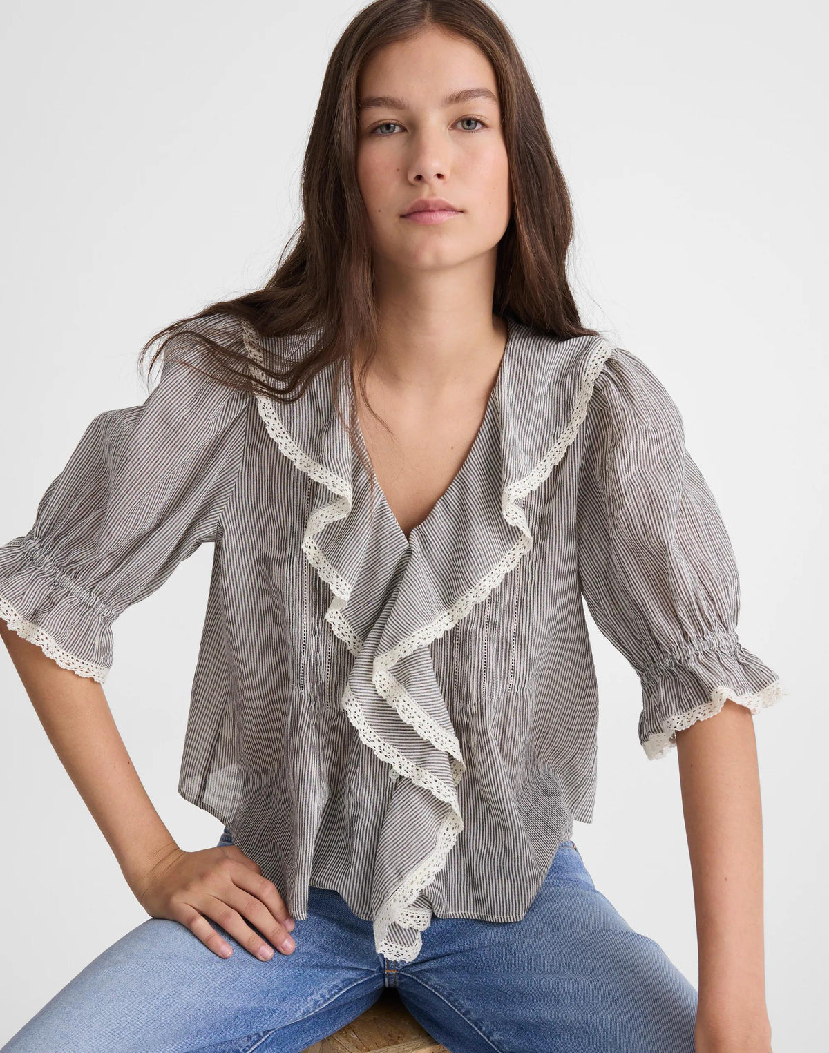 Madewell The Blaire Top Black And Ivory Micro Stripe