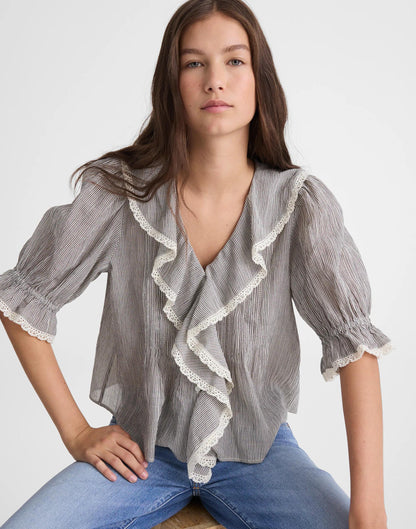 Madewell The Blaire Top Black And Ivory Micro Stripe