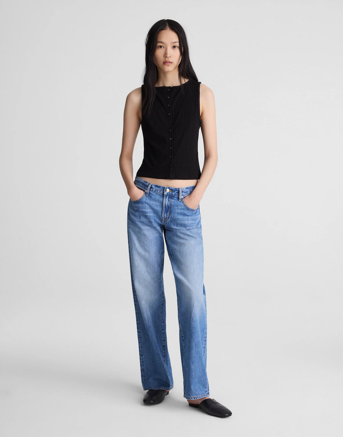 Madewell Ribbed Crewneck Shell Top Jet Black