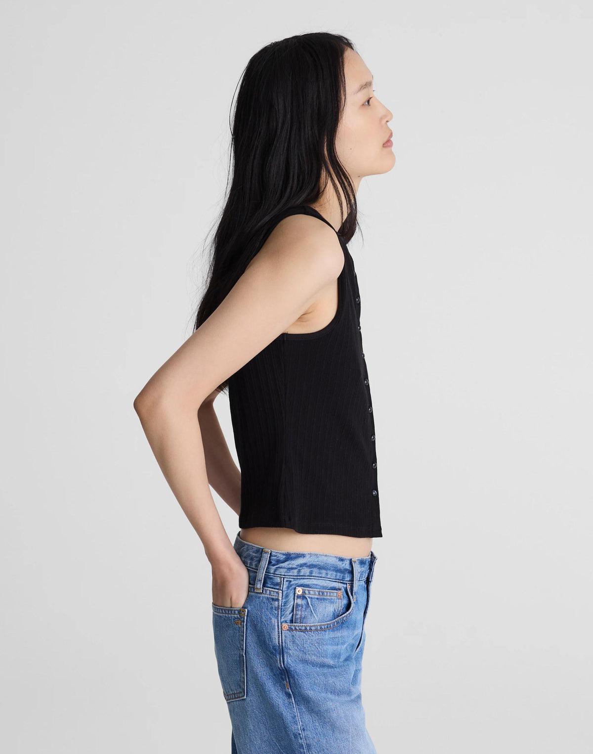 Madewell Ribbed Crewneck Shell Top Jet Black
