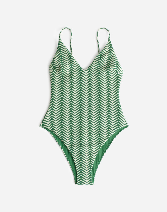Madewell Zulu & Zephyr Green Zig Zag One-Piece Swimsuit Green Zig Zag
