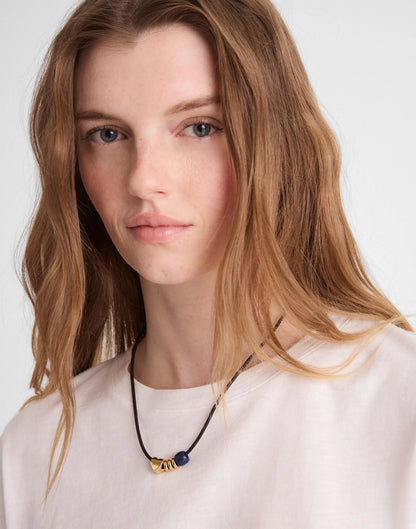 Madewell Semiprecious Charm Leather Choker Necklace Dark Carob