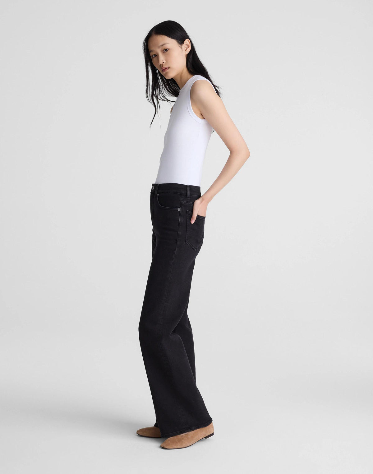 Madewell The Petite Wide-Leg Jean in Super Stretch Black Frost