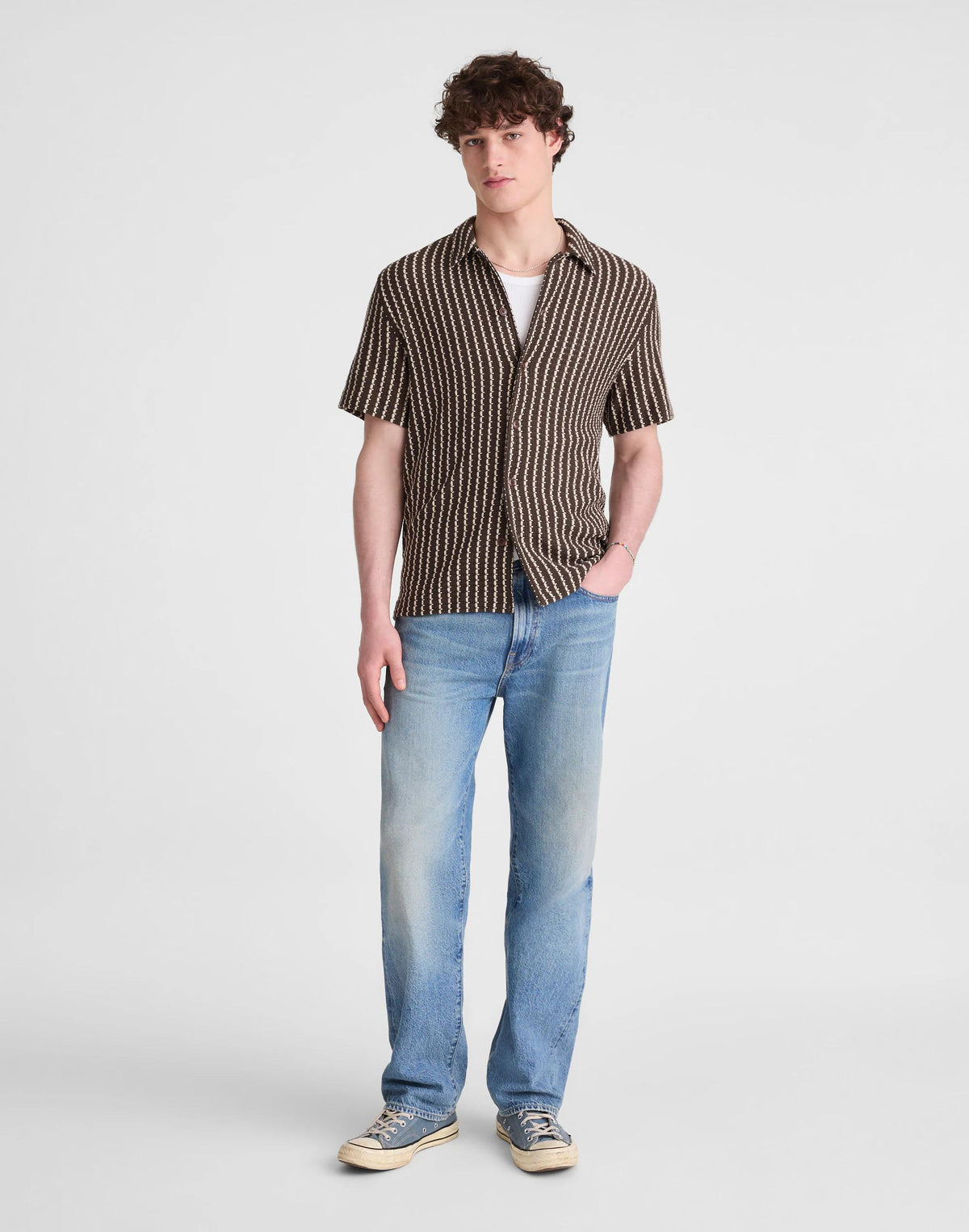 Madewell Textured-Knit Short-Sleeve Shirt Chocolate