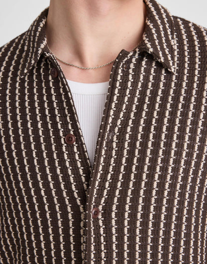 Madewell Textured-Knit Short-Sleeve Shirt Chocolate
