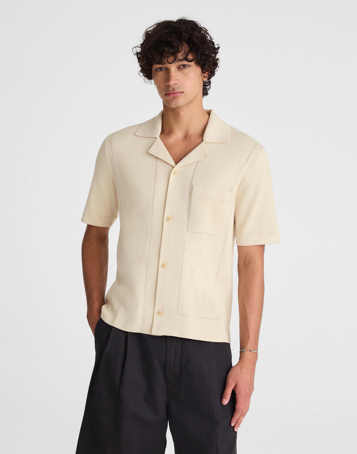 Madewell Knit Short-Sleeve Boxy Shirt Dusty Pearl