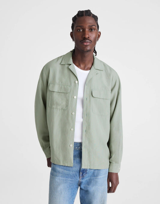 Madewell The Long-Sleeve Camp Shirt in Archive Linen Blend Frosted Cement